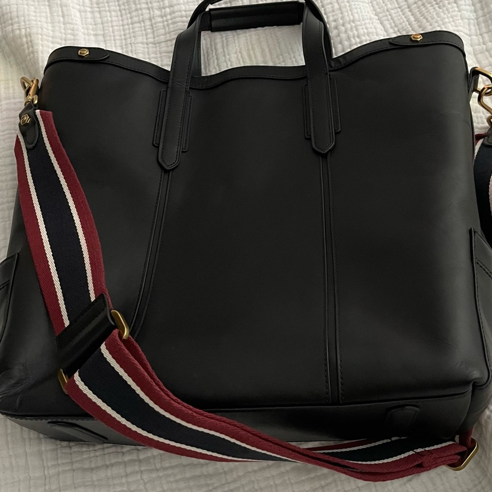 J. Crew Black Tote Bag with Red and White Strap